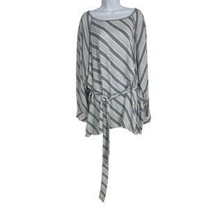 Loft Striped Long Sleeve Belted Boat Neck Keyhole Back Blouse Size 24